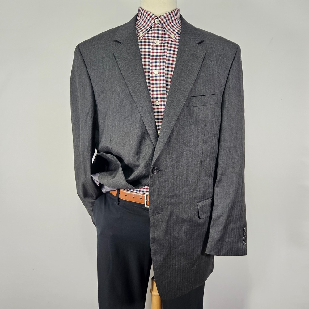 JOS A BANK Men's Sport Coat Blazer Two Button Gray Herringbone Wool Size‎ 46L